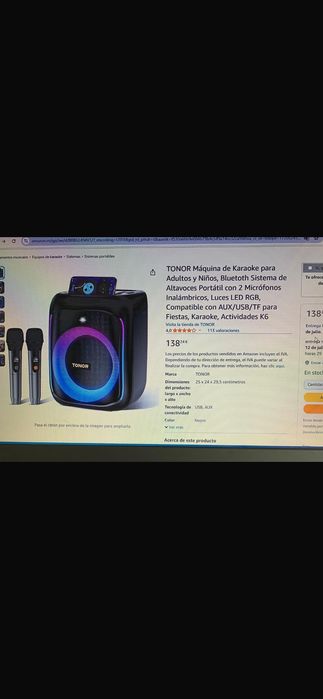 Coluna karaoke TONER K6 com 2 microfones. Nova, na embalagem.