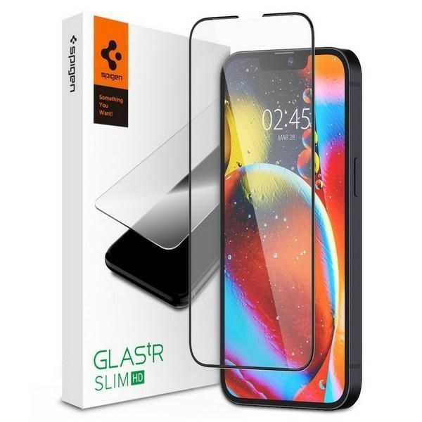 Szkło Hartowane Spigen Glass FC do iPhone 13/13 Pro/14, Czarna Ramka