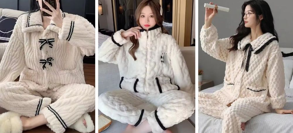 Зимний домашний костюм теплая женская пижама белая