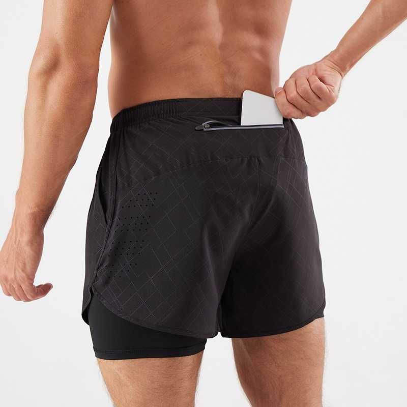 Short Desportivo / Fitness - Bolsos, Forro Duplo, Secagem Rápida - XL