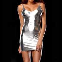 Seksowna sukienka błyszcząca impreza spódniczka Sylwester srebrny