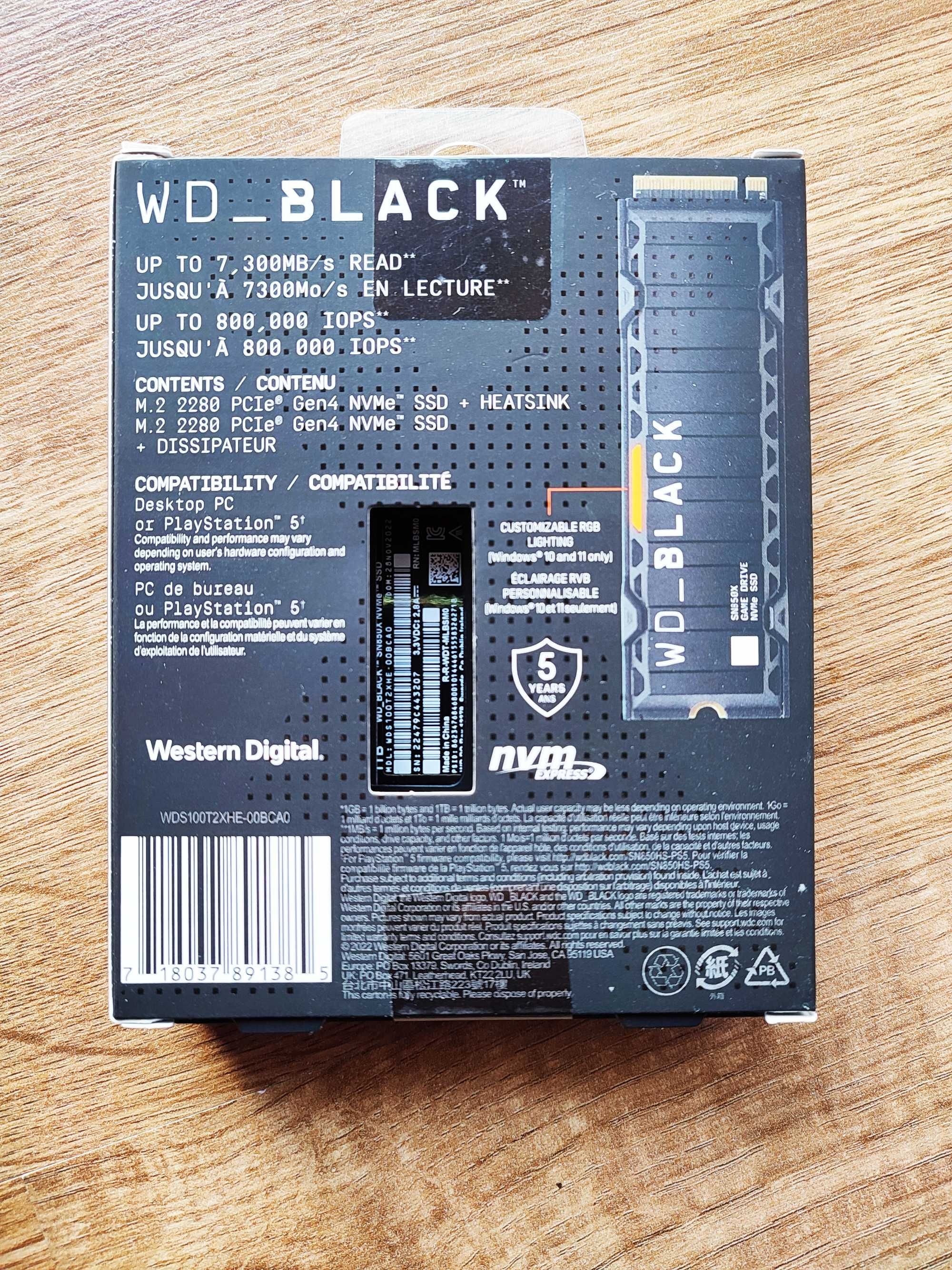 WD BLACK SN850X 1TB +heatsink. Do PlayStation 5. SSD NVMe PCIe 4.0