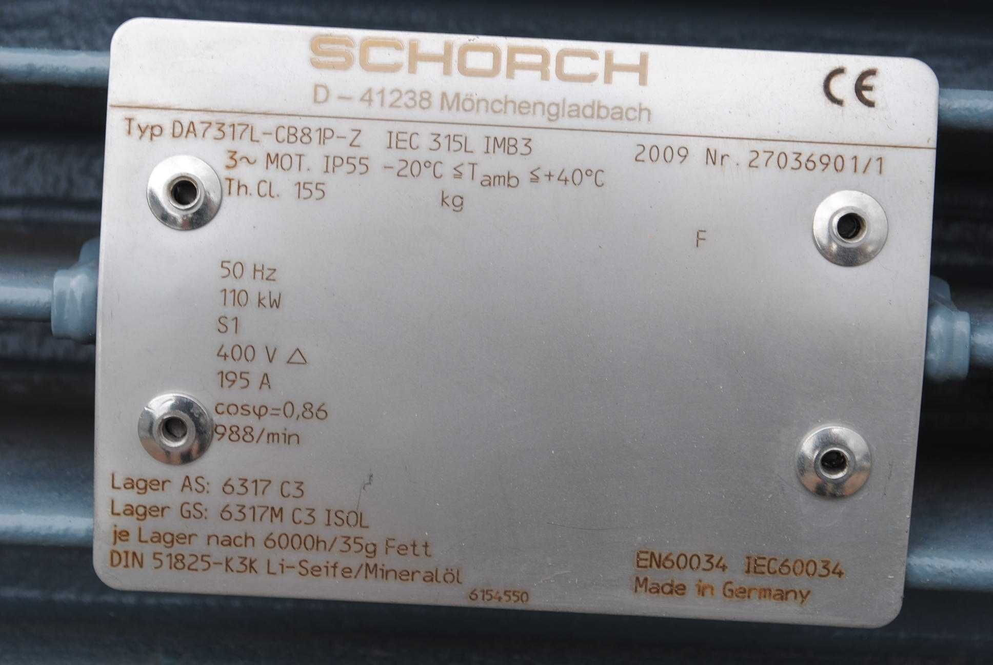 Silnik elektryczny 110kw. 988obr./min. Schorch + enkoder