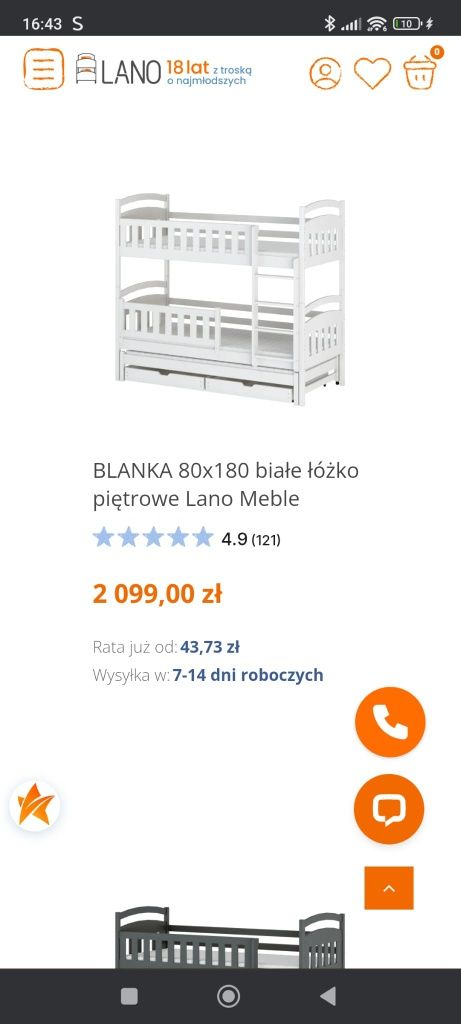 Łóżko piętrowe Lano Meble, model BLANKAI