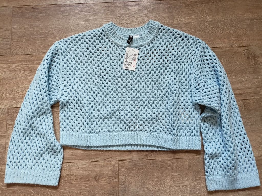 Sweter w ażurowy splot niebieski H&M roz S