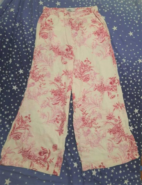 Віскозні рожеві штани Reserved вільні, довгі, широкі, розмір S