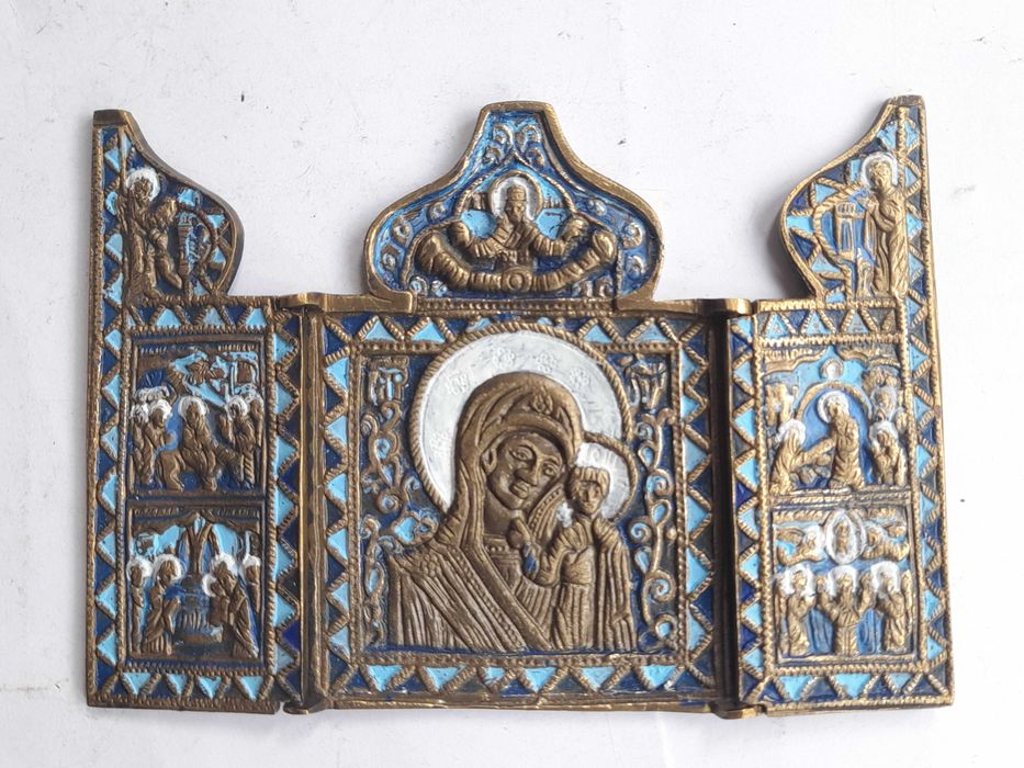 Ikona podróżna Matka Boska Kazańska, mosiądz (malowana)