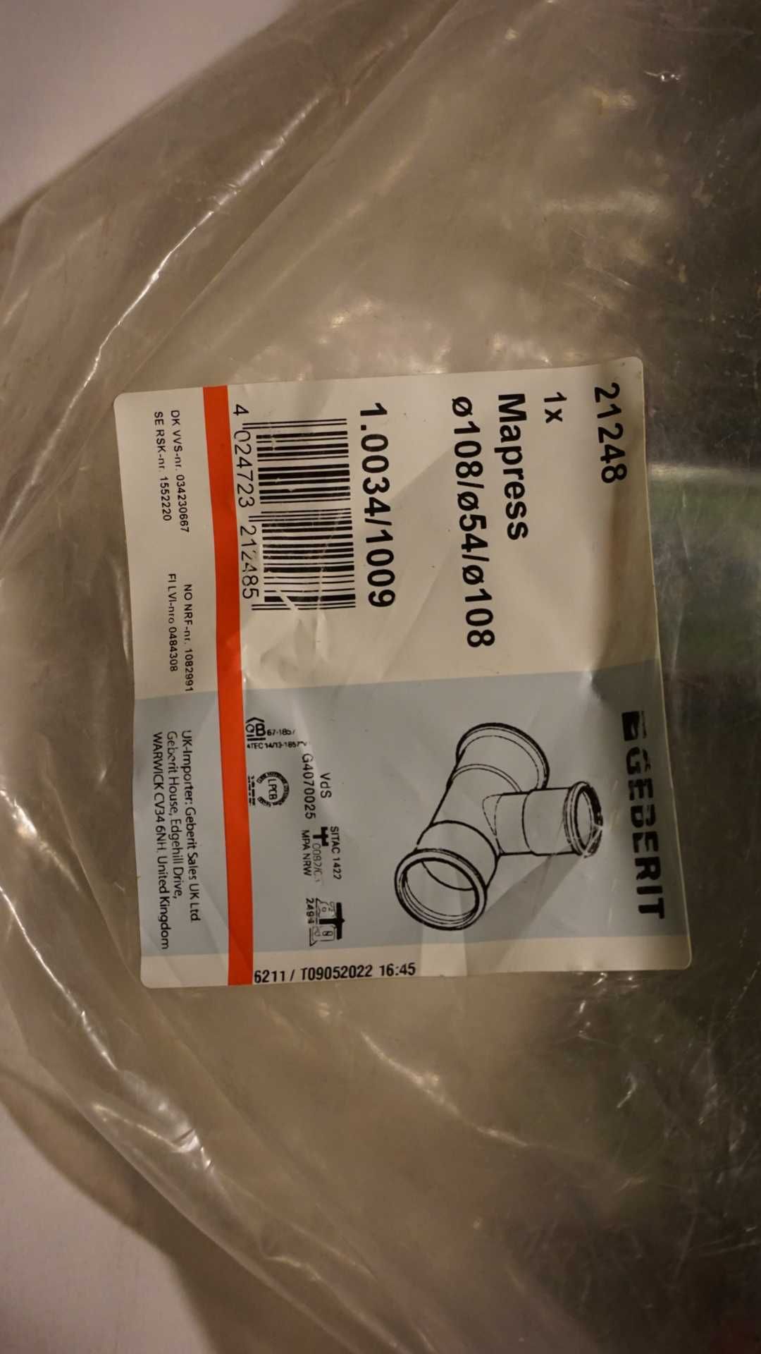 Trójnik Geberit Mapress 108 / 54 / 108 nr 21248