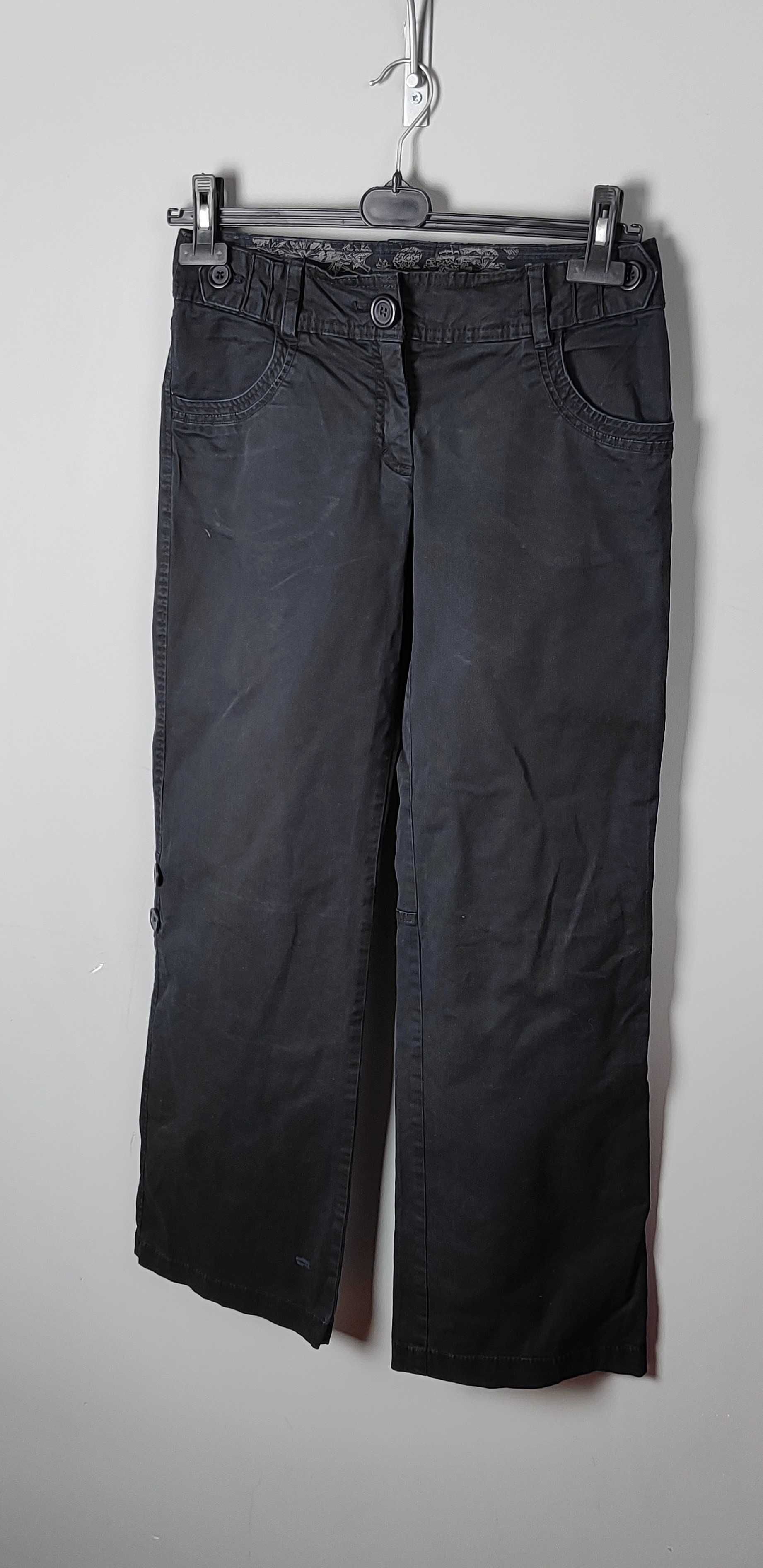 Spodnie czarne szerokie podwijane nogawki na guziki damskie HM 38