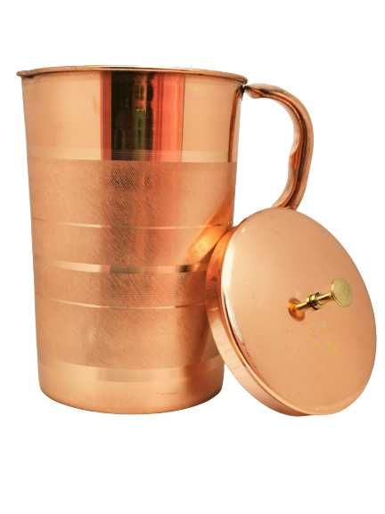 Dzbanek miedziany pasy 2l + Kubek 450ml liście