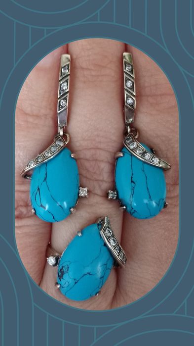 СЕРЬГИ  + КОЛЬЦО серебро 925 пробы