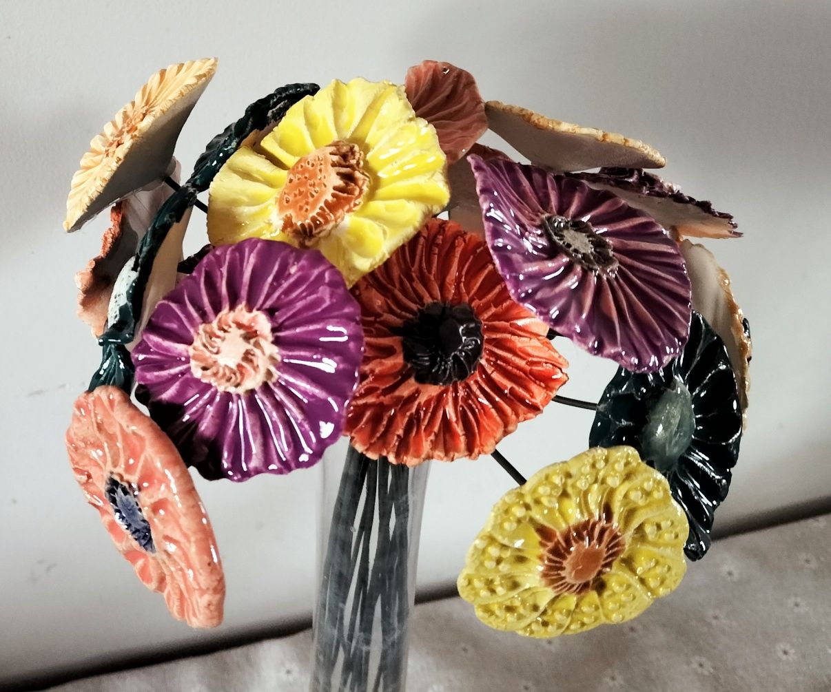 Kwiaty ceramiczne zestaw 19szt ręcznie robione