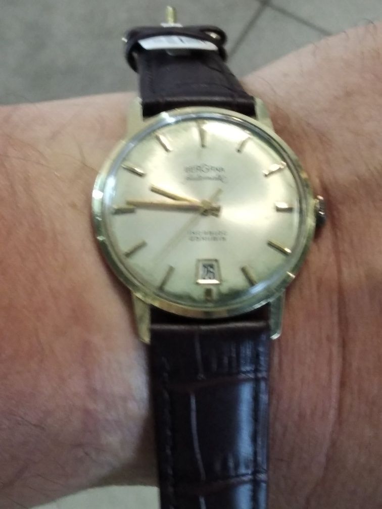 Złoty męski zegarek Bergamasco Automatic 25 Rubis incabloc złoto 585