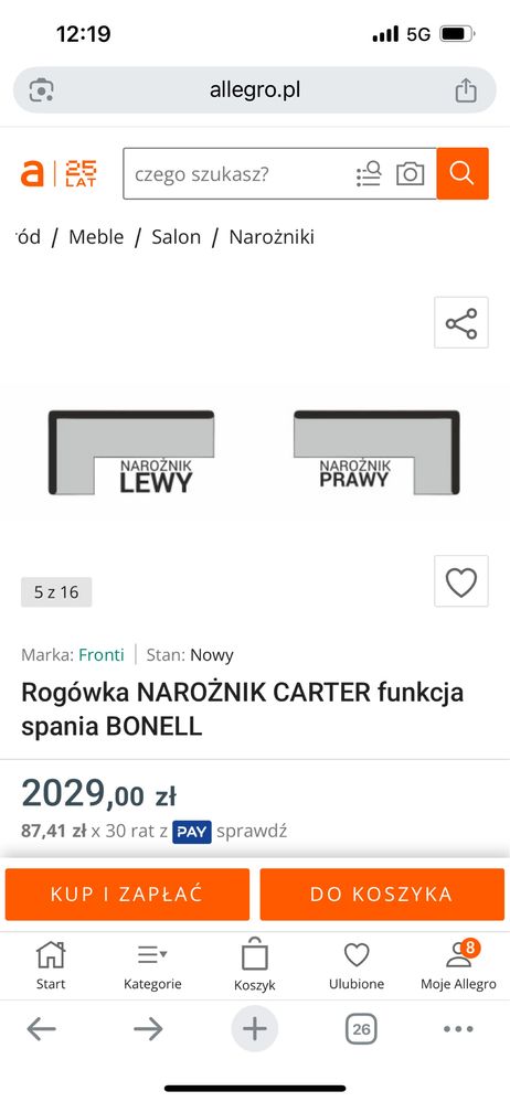 Narożnik z funkcja spania