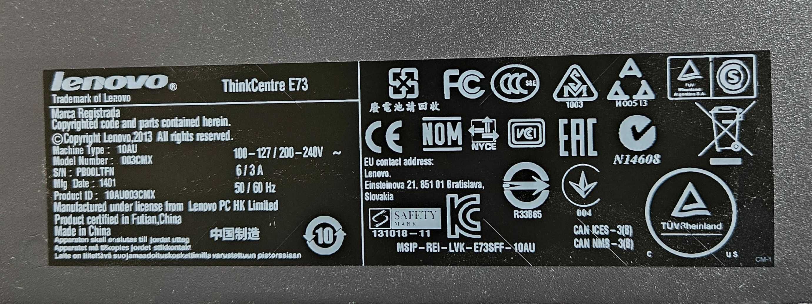 Komputer stacjonarny firmy LENOVO model ThinkCentre E73.