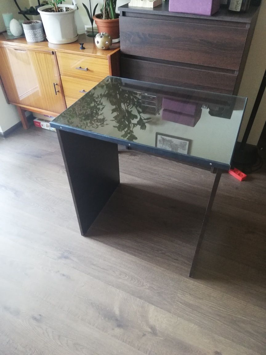 Małe biurko ciemne wenge ze szklanym blatem handmade
