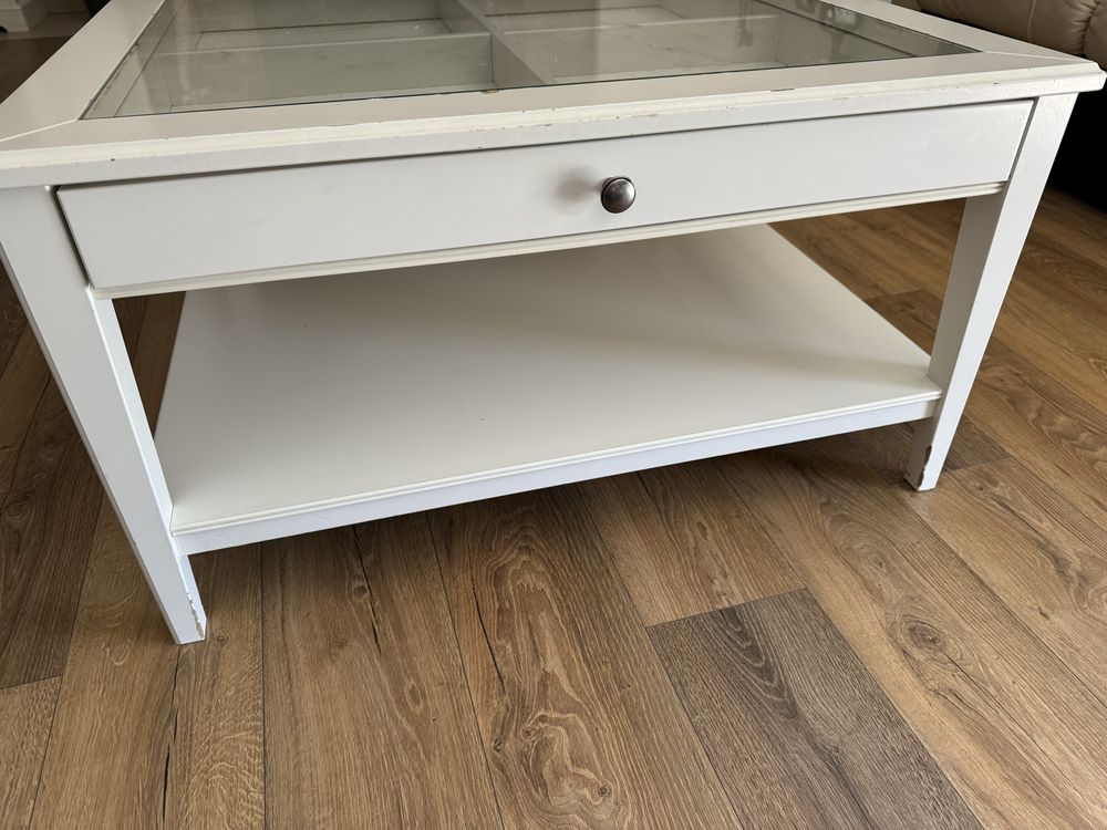 Ikea biały stół z szufladą szyba