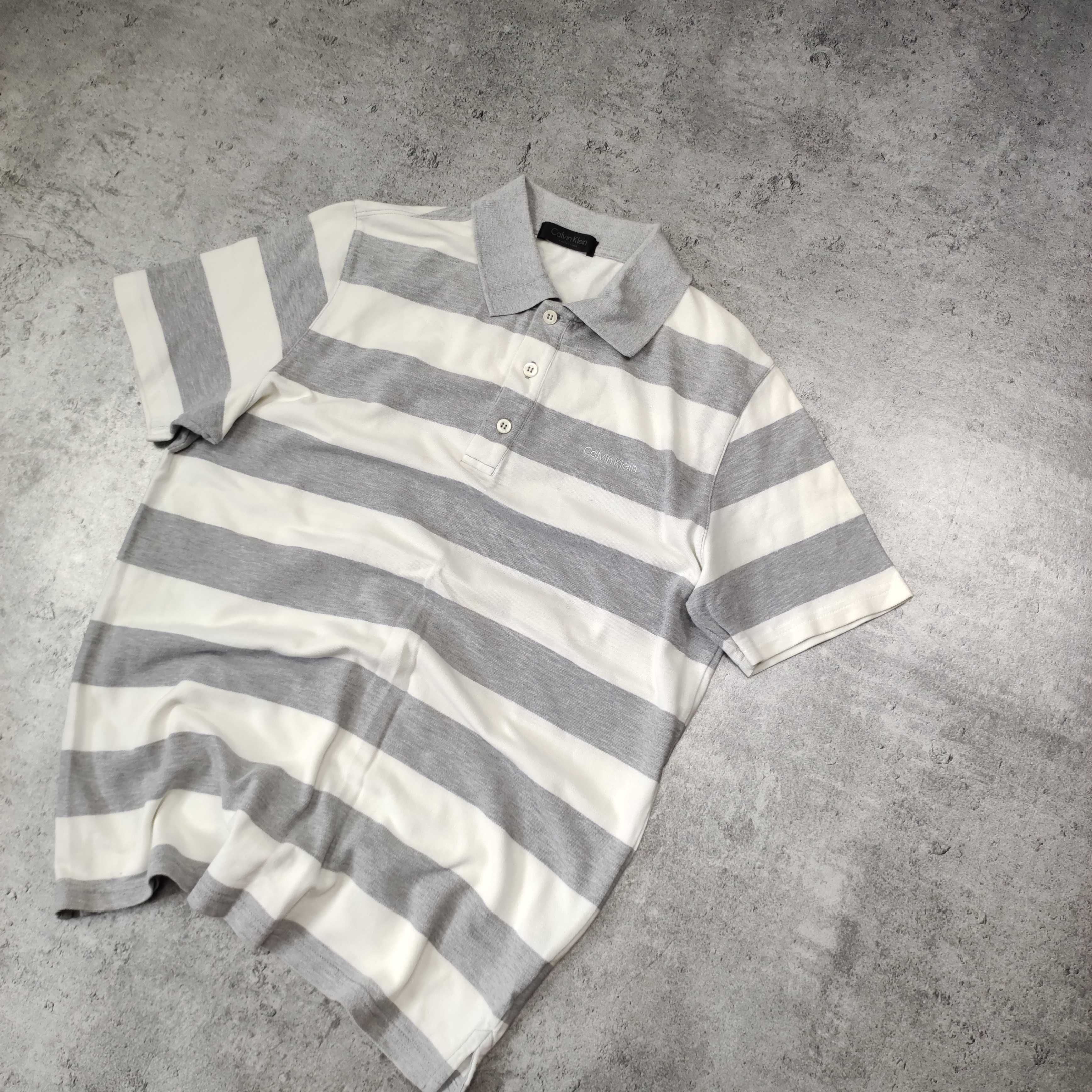 MĘSKA Koszulka Polo elegancka PREMIUM Paski Bawełna Calvin Klein Logo
