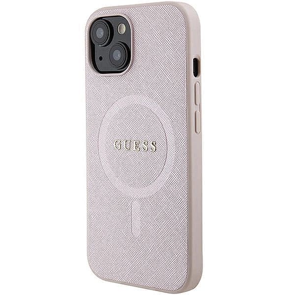 Etui Guess Saffiano MagSafe do iPhone 15 Plus - różowe