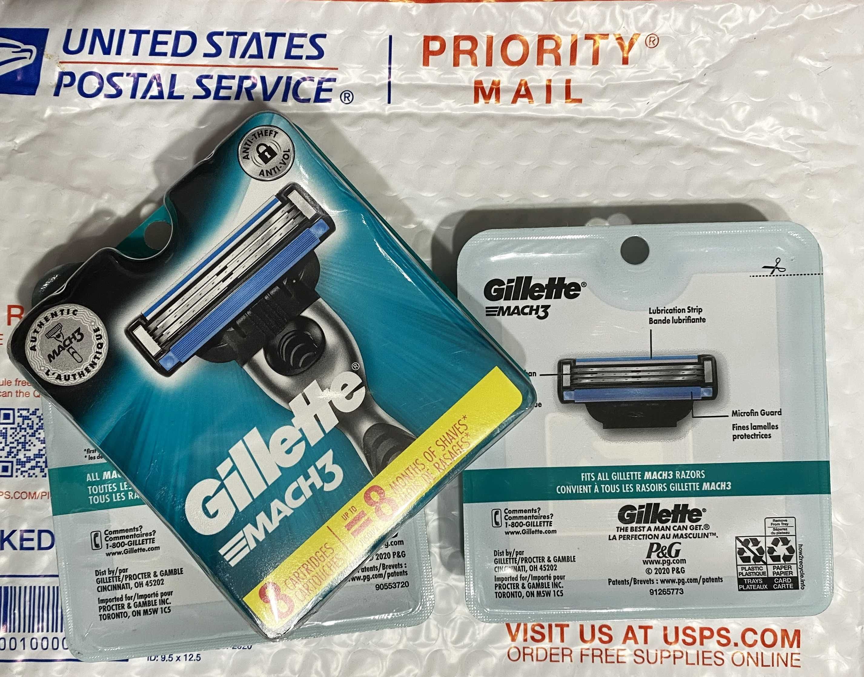 Оригинал США 100% Gillette Mach3 4шт,лезвия USA катриджи, Лосьон