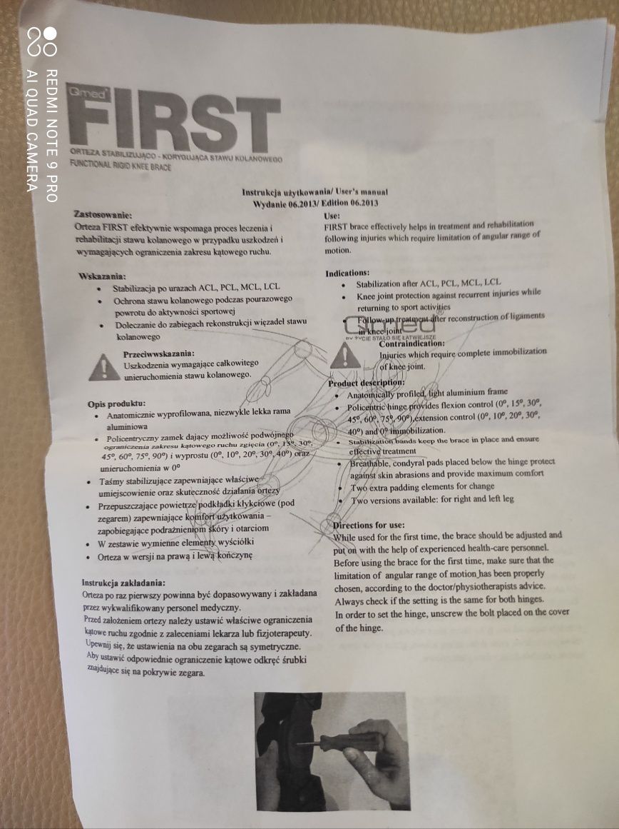 Orteza stawu kolanowego  First Qmed
