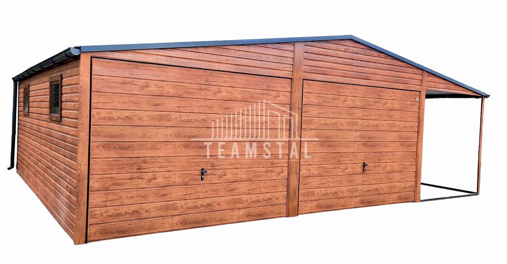 GARAŻ BLASZANY 6m x 6m + 2m. wiata 2x Brama drzwi 2x okno TS263 6x6