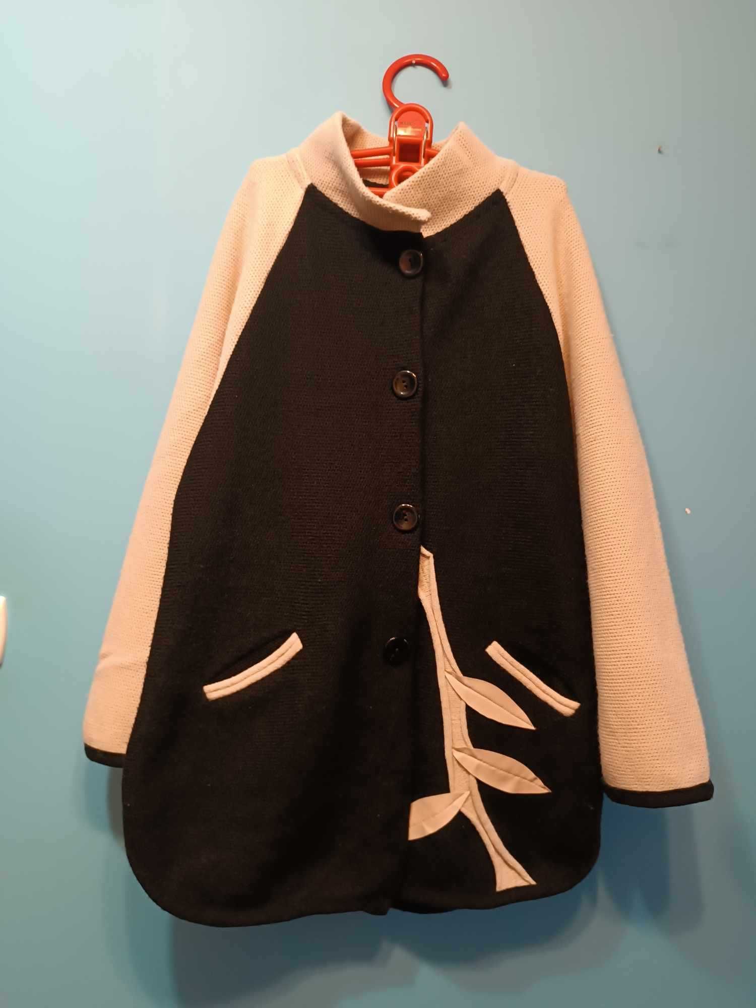 Kardigan dłuższy sweter ciepły, aplikacja gałąź liście- M - XL -Reksar