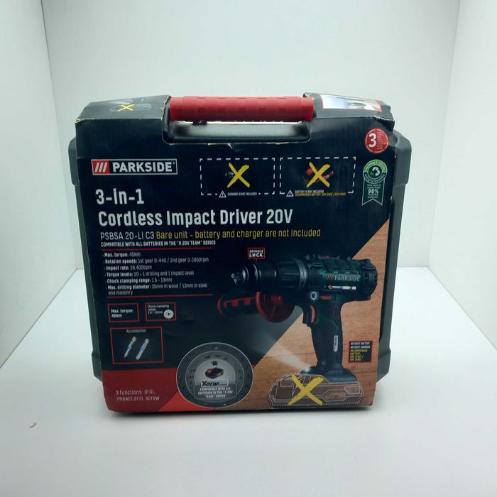 Wiertarko-wkrętarka udarowa 3 W 1 Parkside PSBSA 20-li C3 20 V