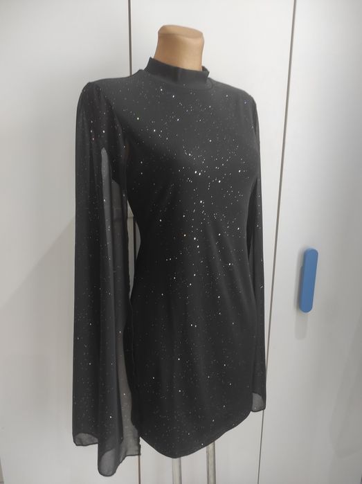 Sukienka mała czarna z długimi rękawami Shein