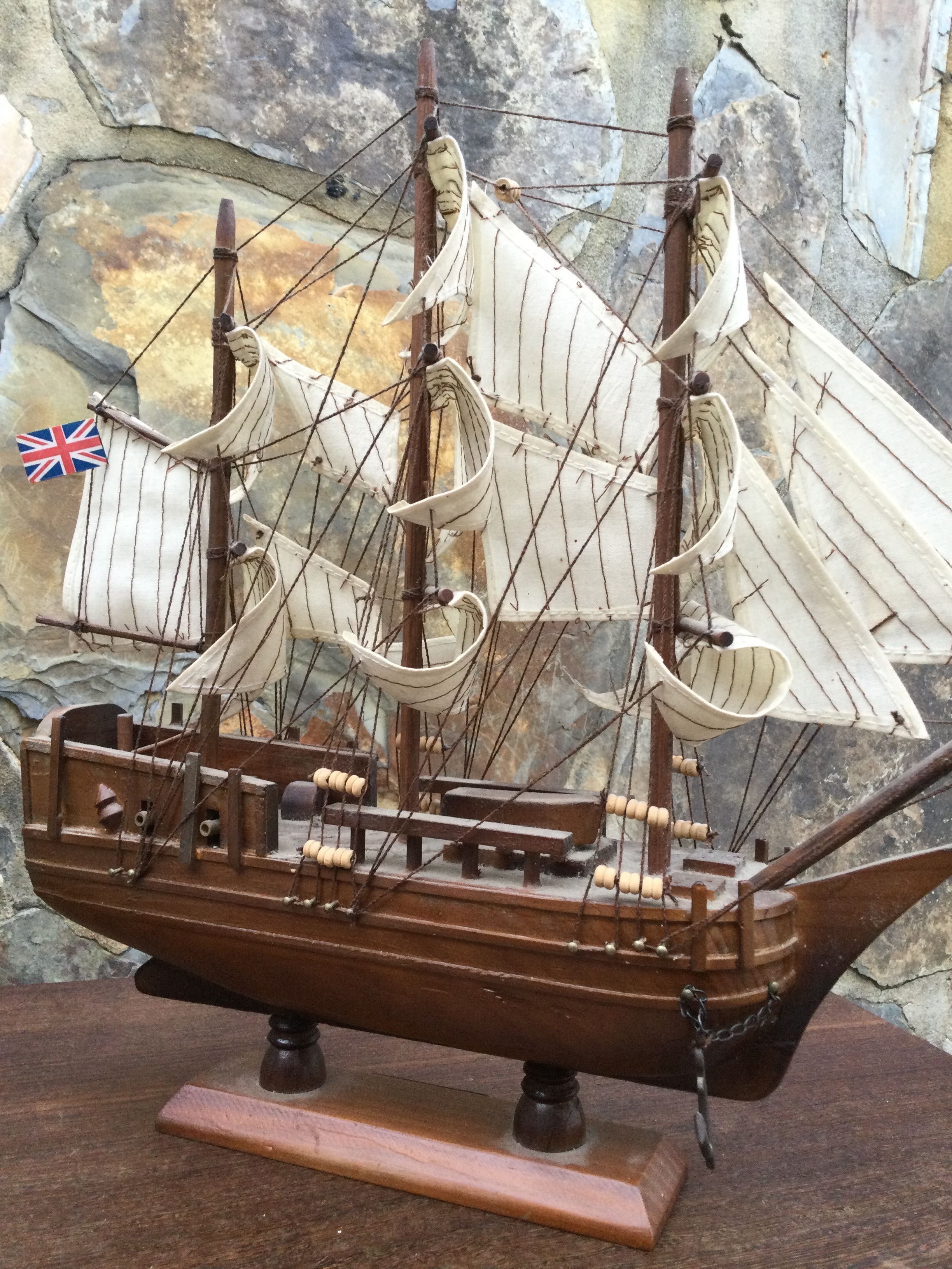 Maquete Caravela Madeira Antiga Barco madeira 34 cm