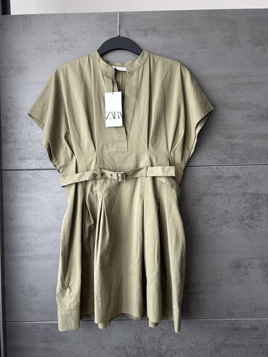 Nowa z metką sukienka ZARA M 38 100% bawełna khaki luźna kimonowa góra
