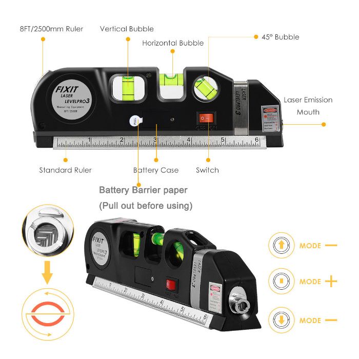 Fita métrica com nível Laser FIXIT Level Pro 3