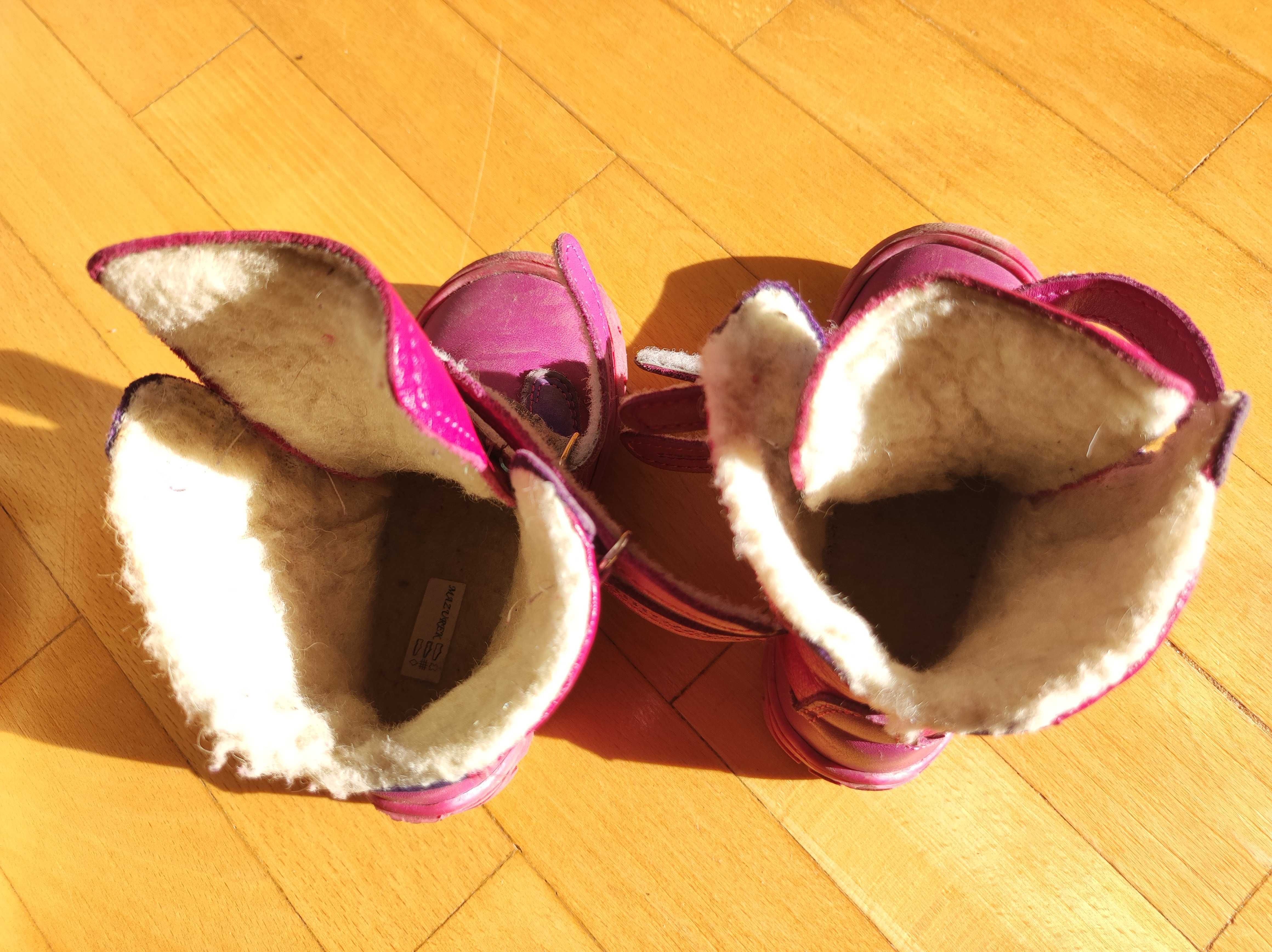 Buty zimowe ocieplane skórzane różowe nr 24 Mazurek