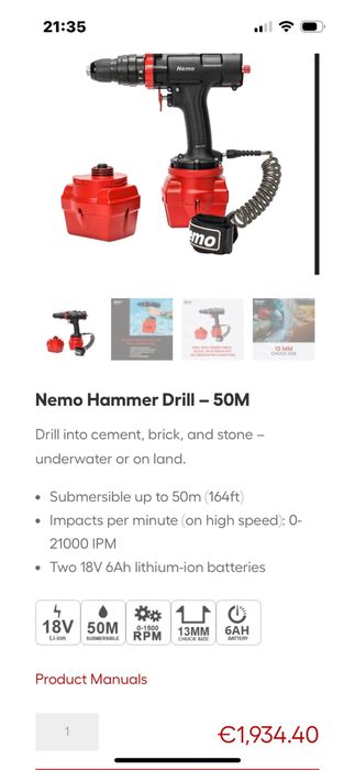 Nemi hammer drill 50M equipamento de mergulho