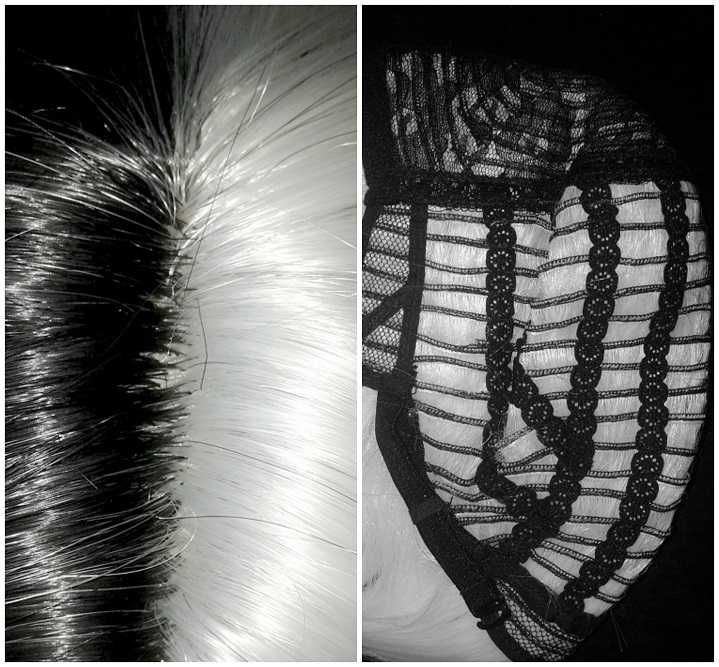 Biała czarna falowana peruka Estella Cruella de Mon Vil cosplay