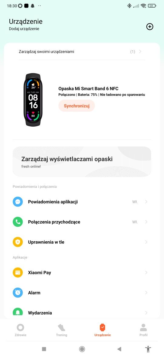 Opaska xiaomi mi band 6 NFC uszkodzona