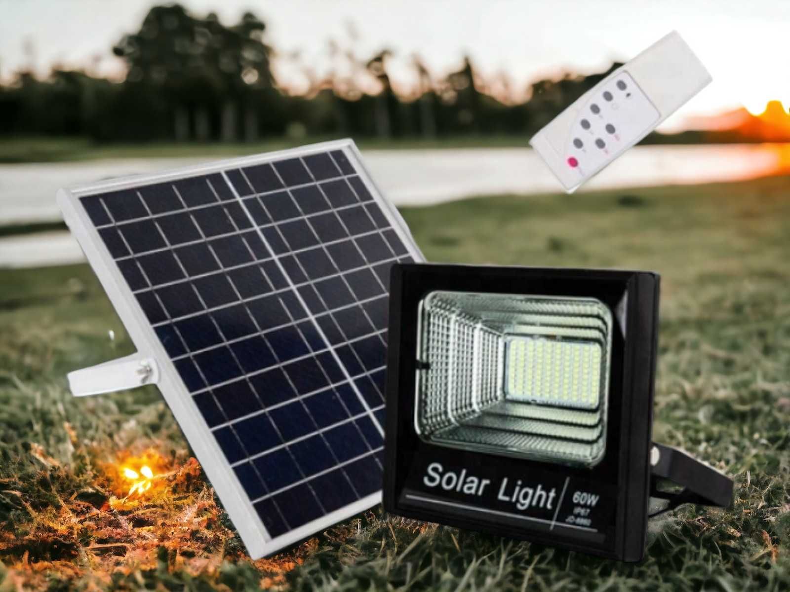 LAMPA SOLARNA HALOGENOWA 60W z czujnikiem zmierzchu + pilot