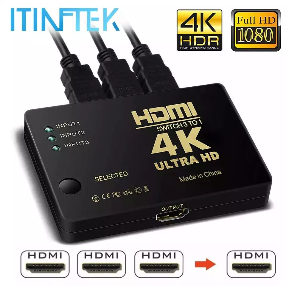 Разветвитель кабеля HDMI 4K. видео переключатель, адаптер, 3 входа, IR