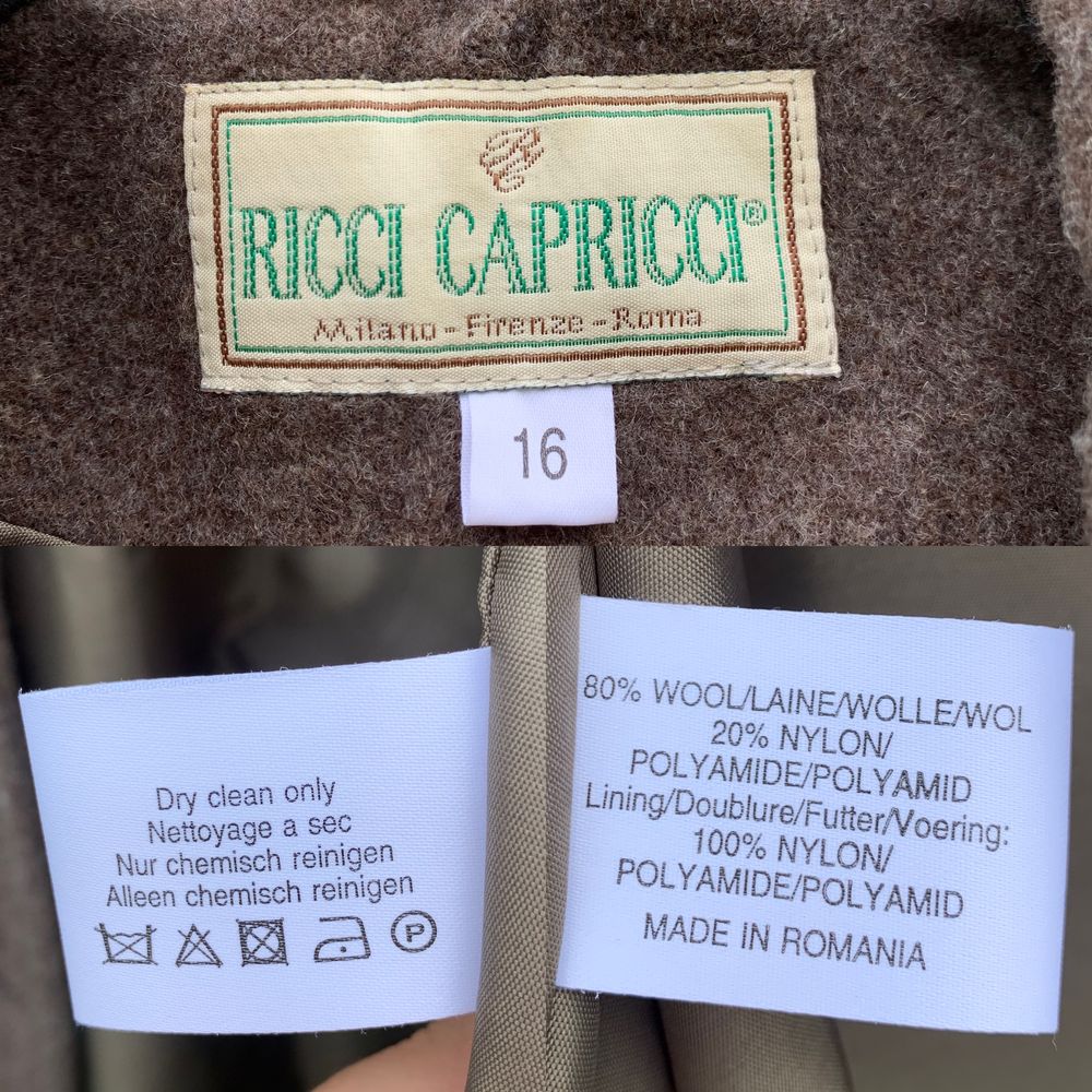 Пальто шерстяне вовняне коричневе двобортне італійське ricci capricci