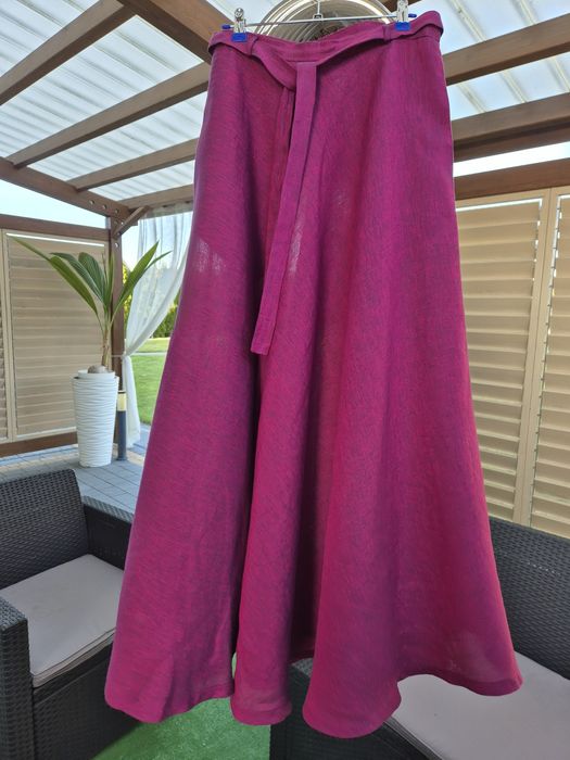 Spódnica fuksja Komino maxi czysty len 38 burgund i bluzka Tatuum 40