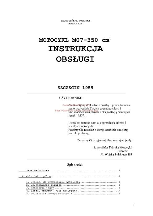 Instrukcja obsługi motocykla Junak M07