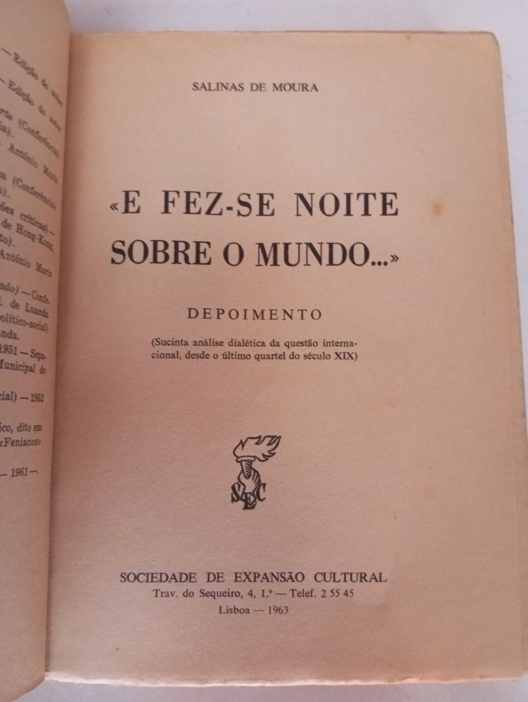 Salinas de Moura - E fez-se noite sobre o mundo (1.a Edição)