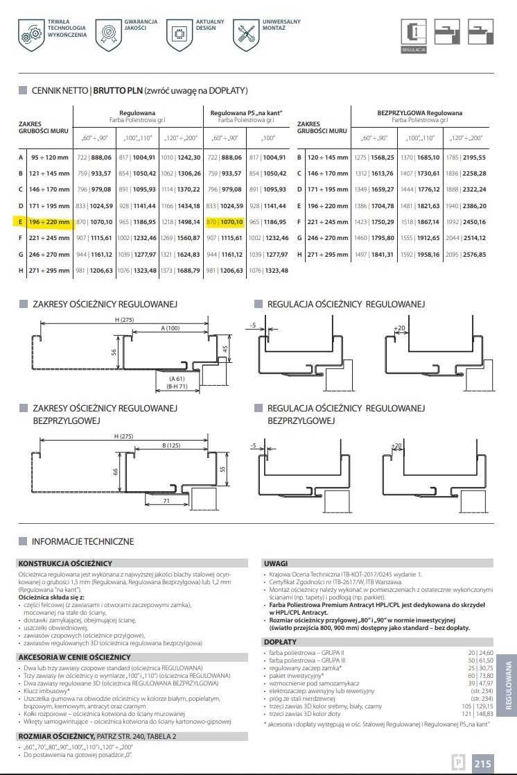 Nowa - Ościeżnica Stalowa PORTA SYSTEM Regulowana