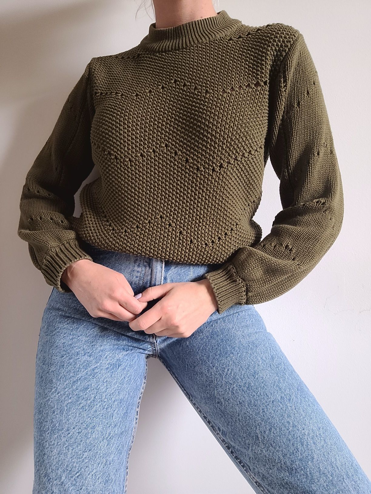 Bawełniany sweter khaki boho Minimum