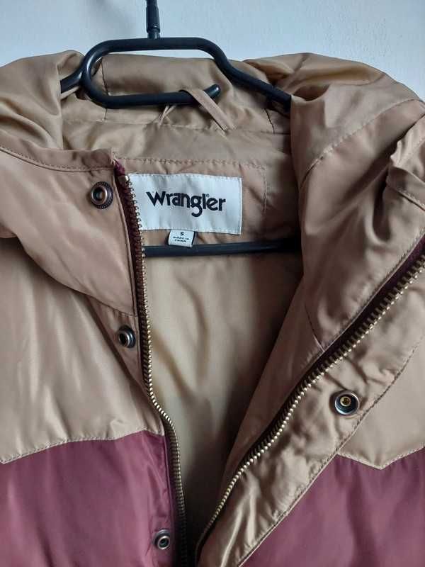Wrangler kurtka zimowa długa pikowana burgundowa brązowa 36 S