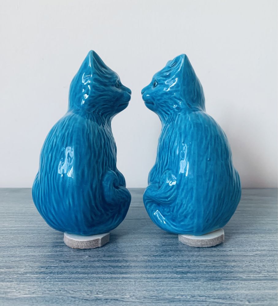 Lindíssimo Par de Gatos Foo Porcelana China Azul Turquesa,Excelente Estado