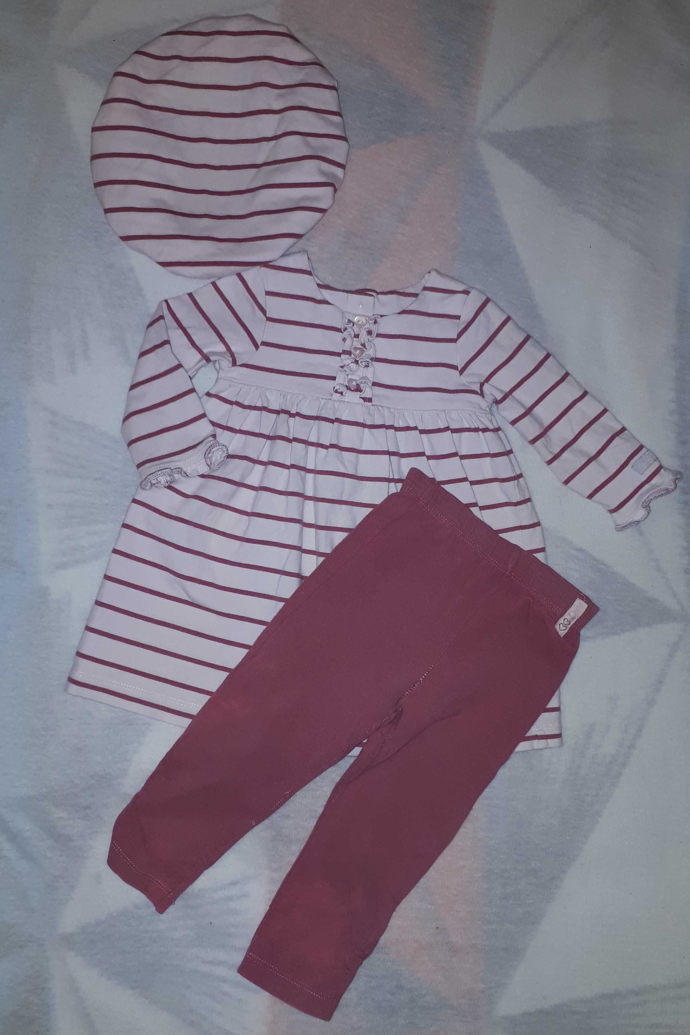 Komplet MOTHERCARE sukienka/tunika + legginsy+ czapka/beret 6-9m-cy 74