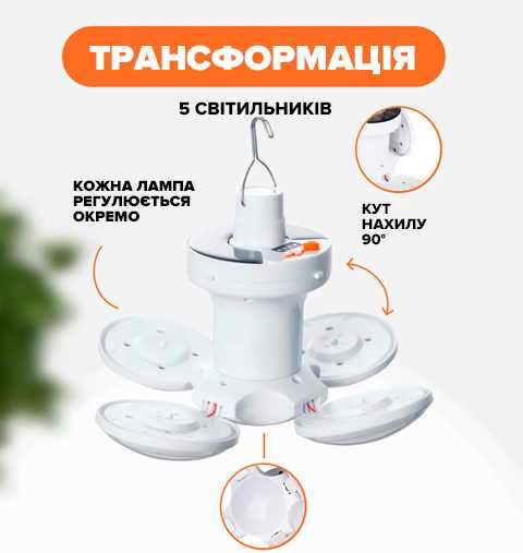 Кемпінговий ліхтар із сонячною панеллю, від USB,