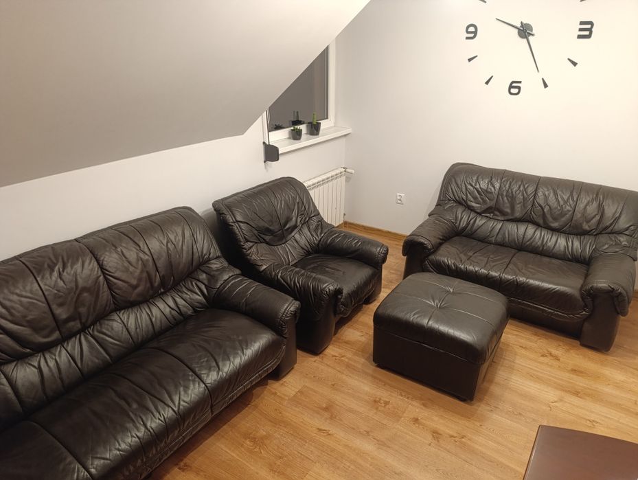 Zestaw wypoczynkowy 3+2+1+podnóżek kanapa sofa fotel skórzany