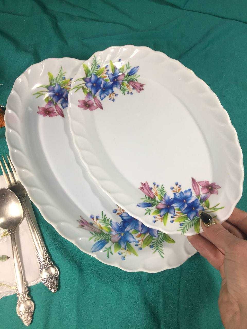 Сервировочная тарелка 2 шт овальная глубокая цветы пластик набор